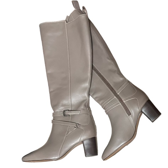 NWOB $358 Johnston and Murphy the Rleanor Knee High Taupe Leather Boots - Picture 4 of 8